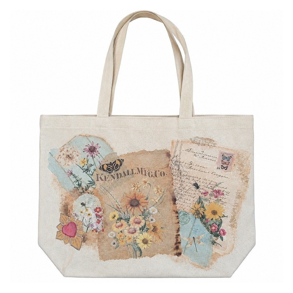 Decoupage Canvas Tote Bag Botanical Floral Butterfly Cottagecore Vintage Style